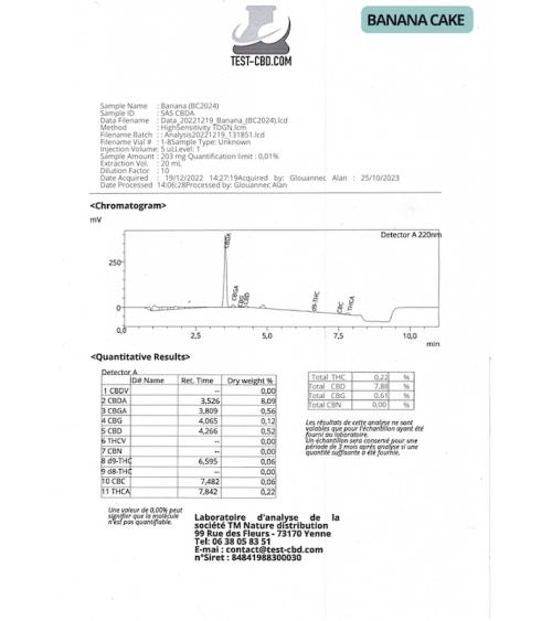 Analyse Banana Cake CBD - La Vilaine Graine